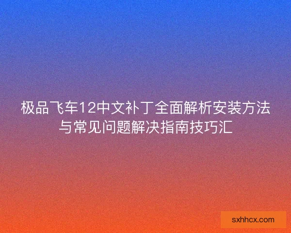 极品飞车12中文补丁全面解析安装方法与常见问题解决指南技巧汇