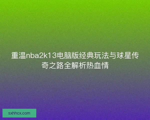 重温nba2k13电脑版经典玩法与球星传奇之路全解析热血情
